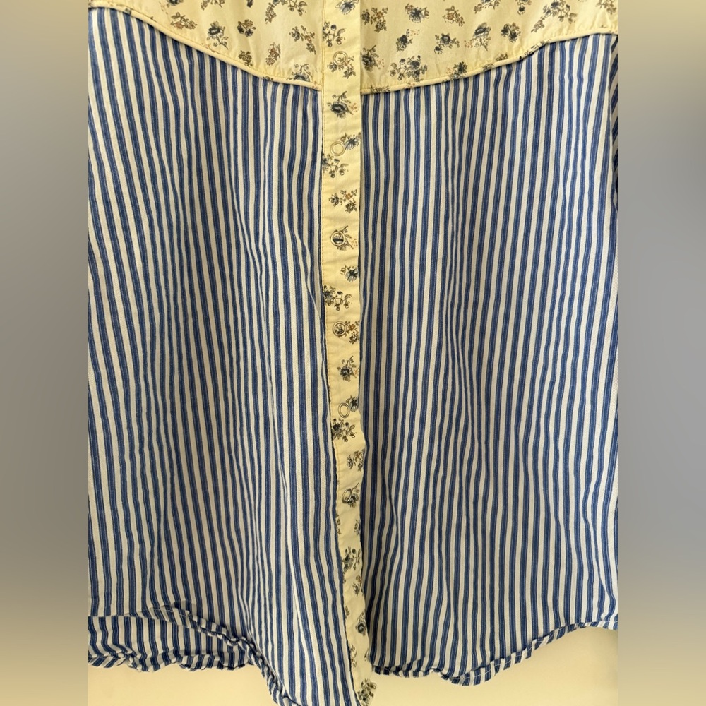 ADORA Blue & Cream Striped and Floral Button-Down Shirt - Picture 8 of 13